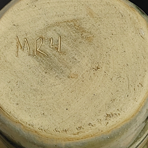 Vintage Green Art Pottery Round Stoneware Coffee Mug Signed by Artist - Picture 6 of 8